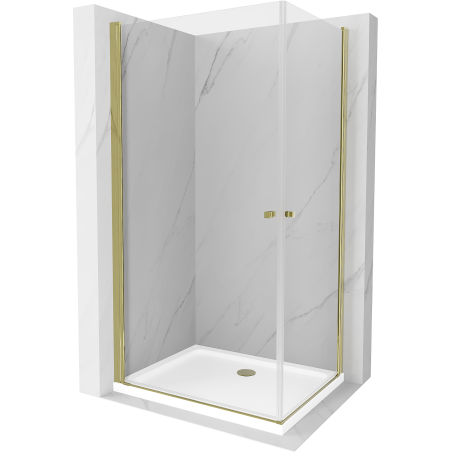 Mexen Pretoria Duo Duschkabine 80 x 70 cm, transparent, Gold + Flat Duschwanne - 852-080-070-50-02-4010G