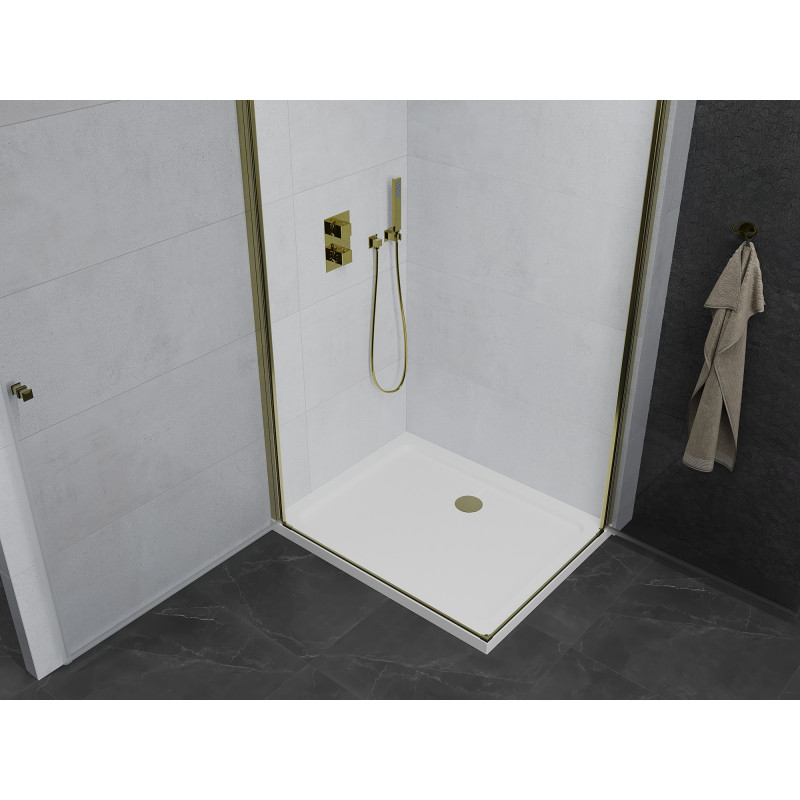 Mexen Pretoria Duo Duschkabine 80 x 70 cm, transparent, Gold + Flat Duschwanne - 852-080-070-50-02-4010G