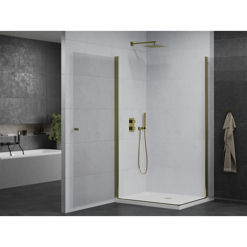 Mexen Pretoria Duo Duschkabine 80 x 70 cm, transparent, Gold + Flat Duschwanne - 852-080-070-50-02-4010G