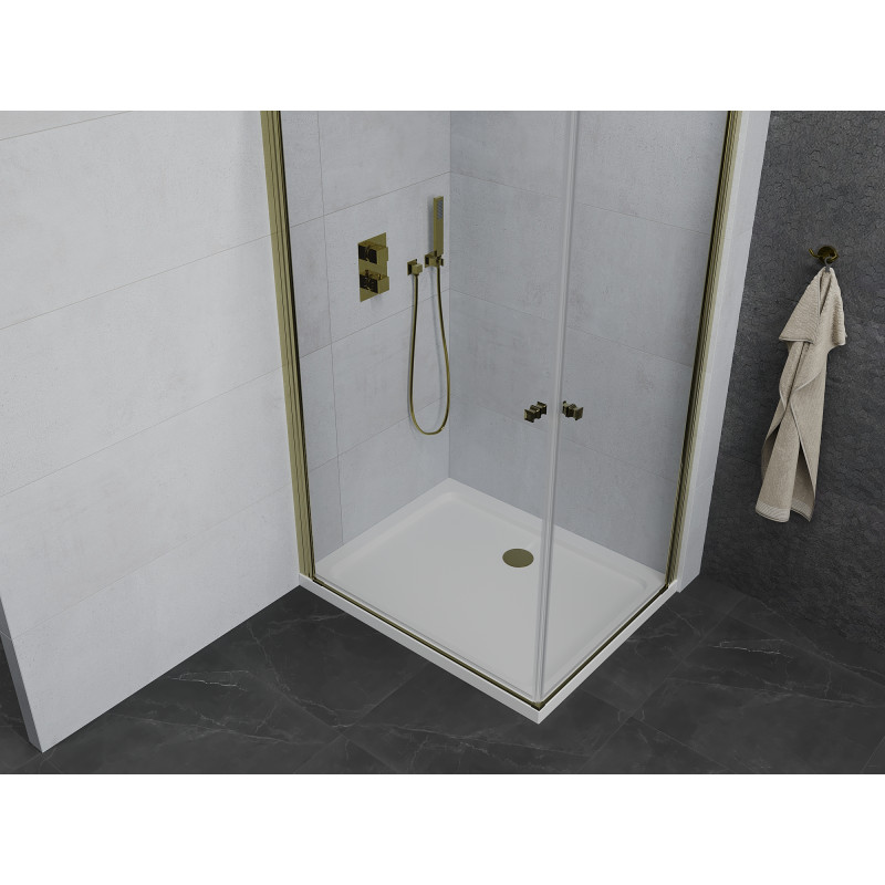 Mexen Pretoria Duo Duschkabine 80 x 70 cm, transparent, Gold + Flat Duschwanne - 852-080-070-50-02-4010G