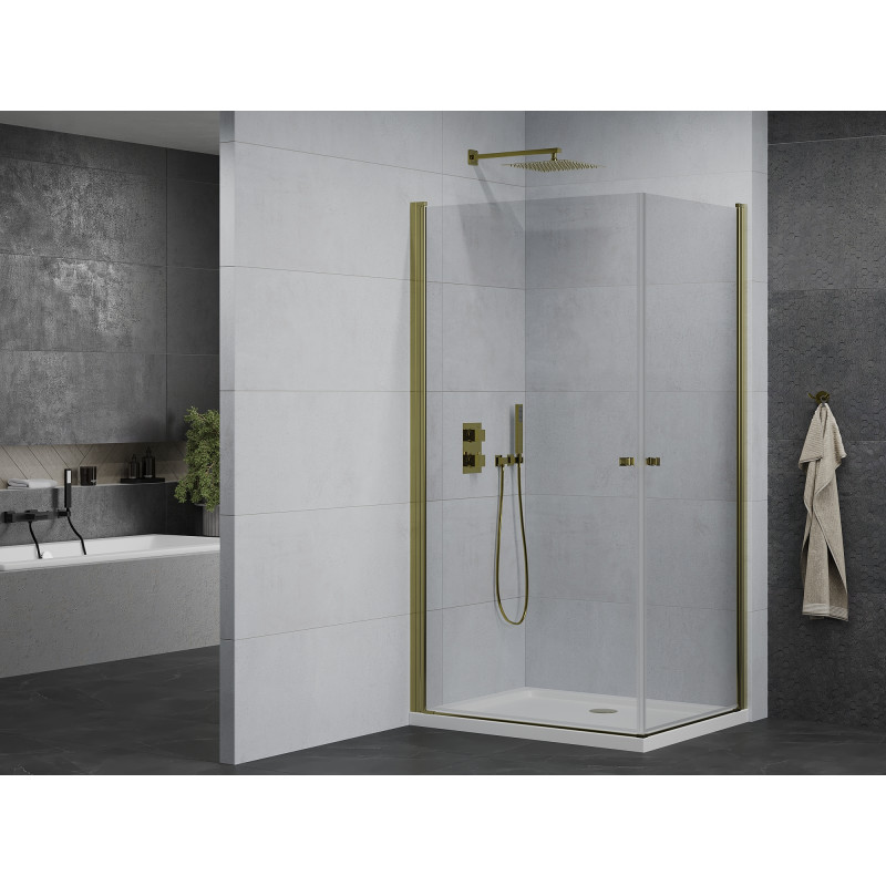 Mexen Pretoria Duo Duschkabine 80 x 70 cm, transparent, Gold + Flat Duschwanne - 852-080-070-50-02-4010G