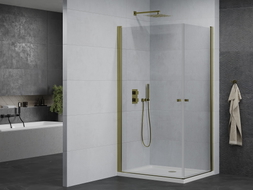 Mexen Pretoria Duo Duschkabine schwenkbar 90 x 80 cm, transparent, gold + Flat Duschwanne - 852-090-080-50-02-4010G