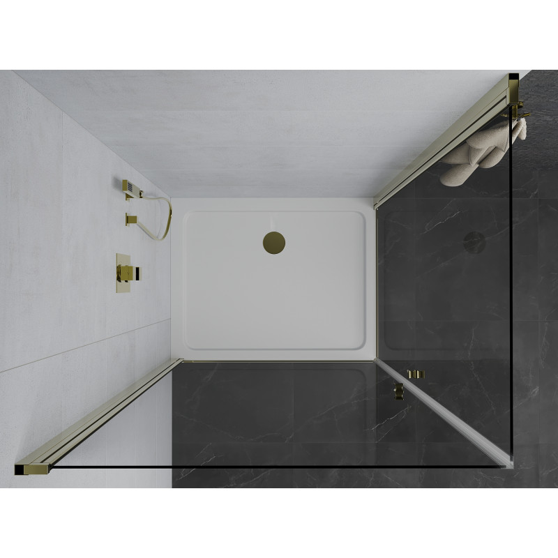 Mexen Pretoria Duo Duschkabine schwenkbar 90 x 80 cm, transparent, gold + Flat Duschwanne - 852-090-080-50-02-4010G