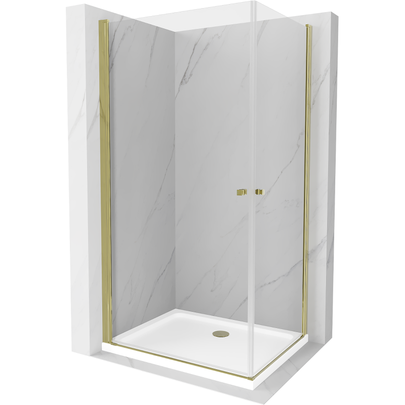 Mexen Pretoria Duo Duschkabine schwenkbar 90 x 80 cm, transparent, gold + Flat Duschwanne - 852-090-080-50-02-4010G