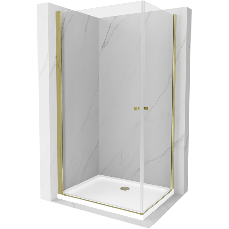 Mexen Pretoria Duo Duschkabine schwenkbar 90 x 80 cm, transparent, gold + Flat Duschwanne - 852-090-080-50-02-4010G
