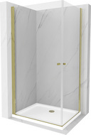 Mexen Pretoria Duo Duschkabine schwenkbar 90 x 80 cm, transparent, gold + Flat Duschwanne - 852-090-080-50-02-4010G