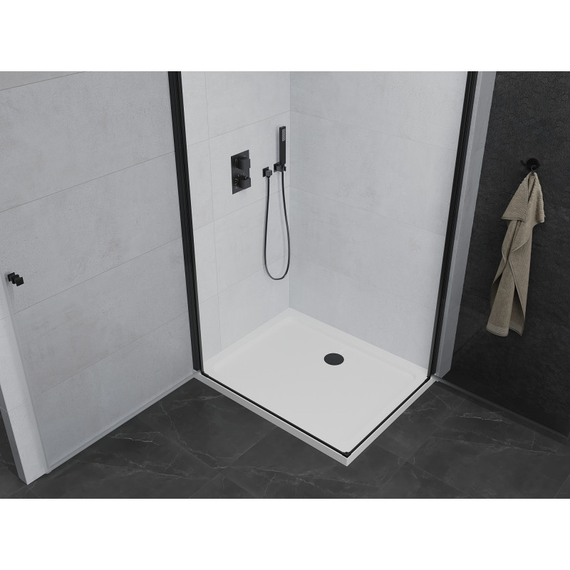 Mexen Pretoria Duo Duschkabine, schwenkbar, 90 x 80 cm, transparent, schwarz + Duschwanne Flat - 852-090-080-70-02-4010B