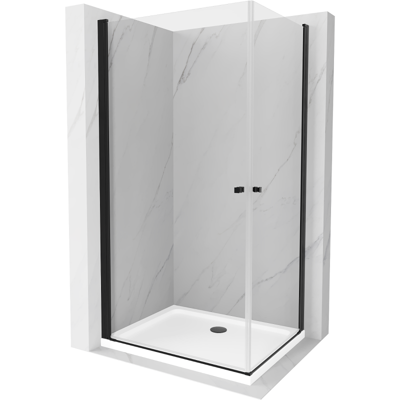 Mexen Pretoria Duo Duschkabine, schwenkbar, 90 x 80 cm, transparent, schwarz + Duschwanne Flat - 852-090-080-70-02-4010B