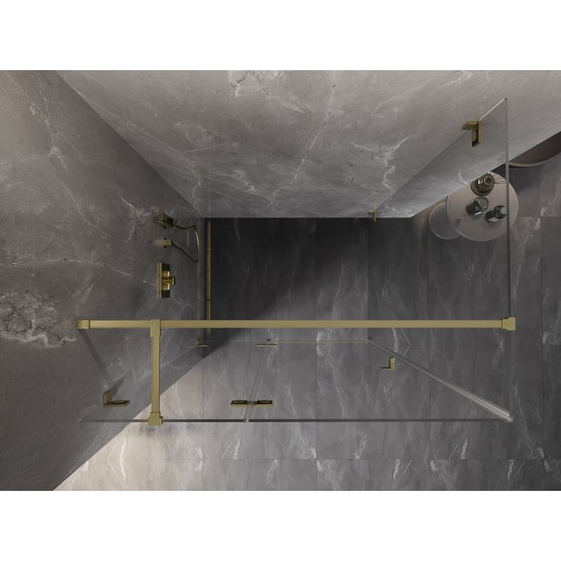 Mexen Lunar T Klappbare Duschkabine links 80 x 90 cm, transparent, gebürstetes Gold - 834T-080-090-55-00-L
