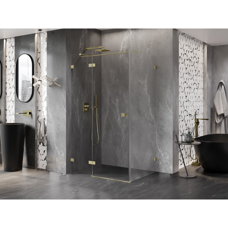 Mexen Lunar T Duschkabine schwenkbar links 80 x 100 cm, transparent, gebürstetes Gold - 834T-080-100-55-00-L
