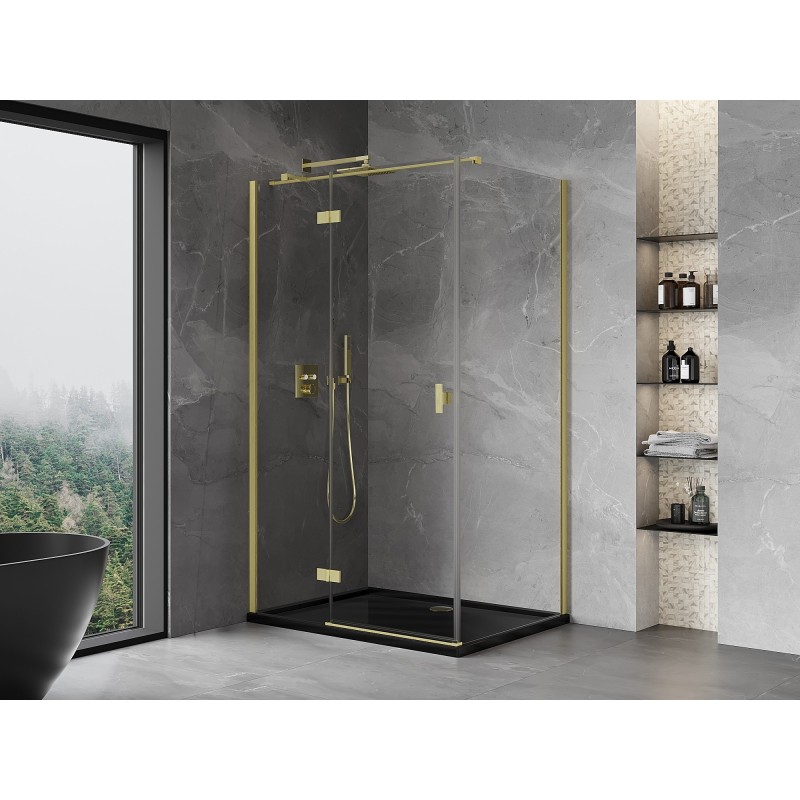 Mexen Mist-H T Duschkabine schwingtür links 85 x 80 cm, transparent, gebürstet gold - 8A5T-085-080-55-00-L