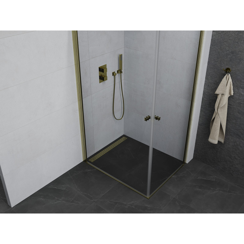 Mexen Pretoria Duo Duschkabine mit Drehtür 100 x 90 cm, transparent, gold - 852-100-090-50-00-02