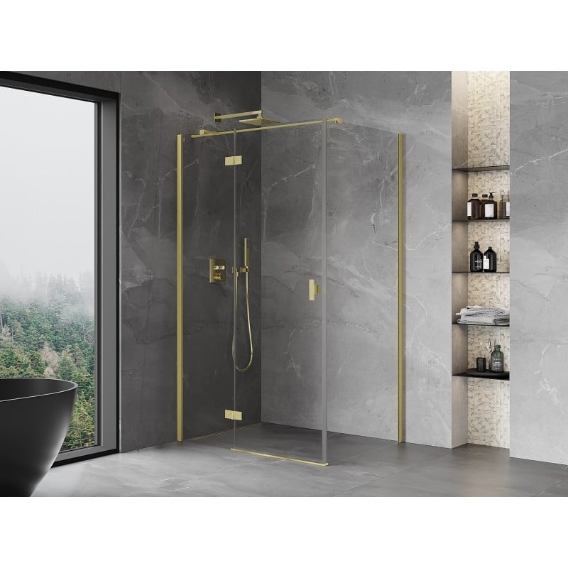 Mexen Mist-H T Duschkabine Schwenktür links 100 x 80 cm, transparent, gebürstetes Gold - 8A5T-100-080-55-00-L