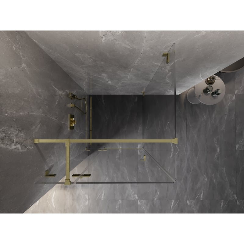 Mexen Lunar T Duschkabine, schwenkbar links 100 x 100 cm, transparent, gebürstetes Gold - 834T-100-100-55-00-L