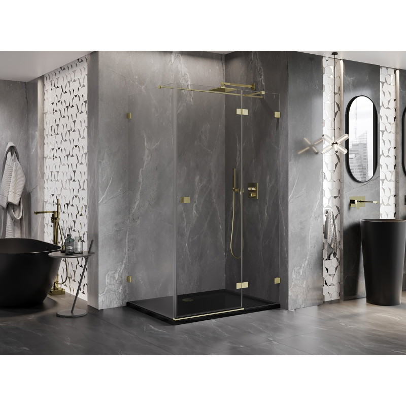 Mexen Lunar T Duschkabine, schwenkbar, rechts, 75 x 80 cm, transparent, Gold gebürstet - 834T-075-080-55-00-P
