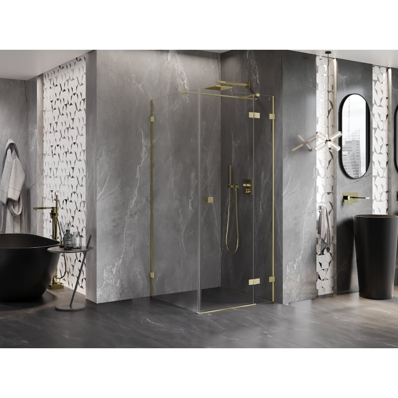 Mexen Lunar T Duschkabine rechts öffnend 80 x 80 cm, transparent, gebürstetes Gold - 834T-080-080-55-00-P