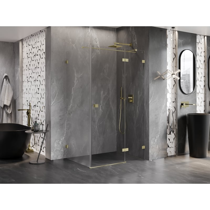 Mexen Lunar T rechte Duschkabine 80 x 110 cm, transparent, gebürstetes Gold - 834T-080-110-55-00-P