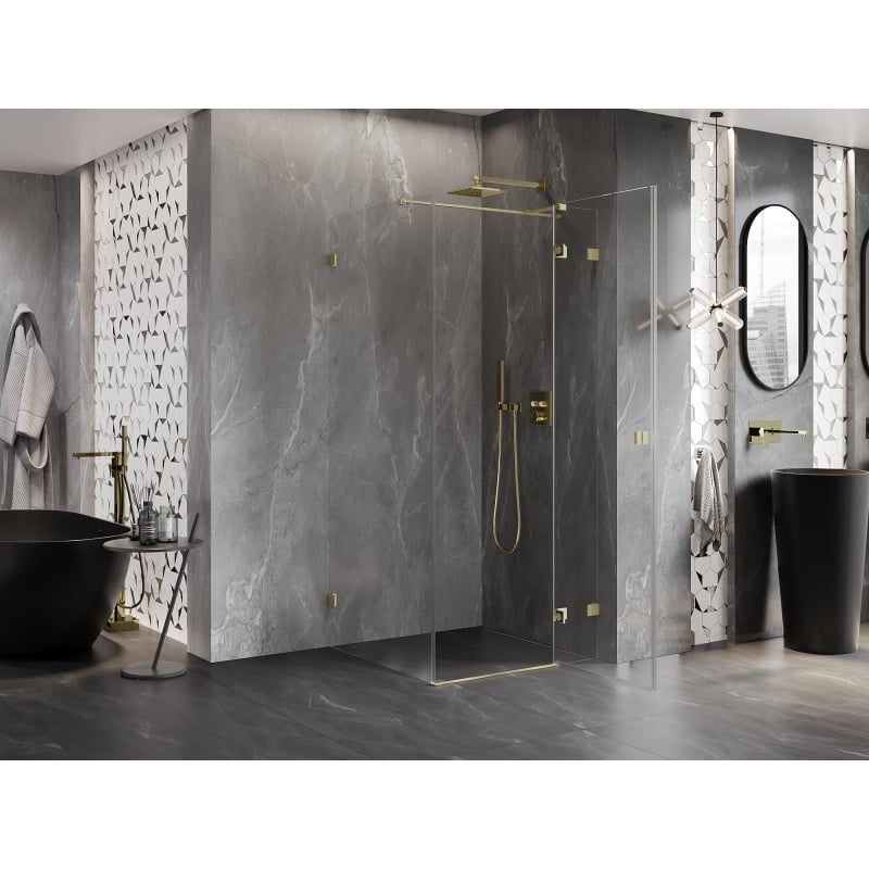 Mexen Lunar T Duschkabine rechts schwenkbar 90 x 90 cm, transparent, gebürstetes Gold - 834T-090-090-55-00-P