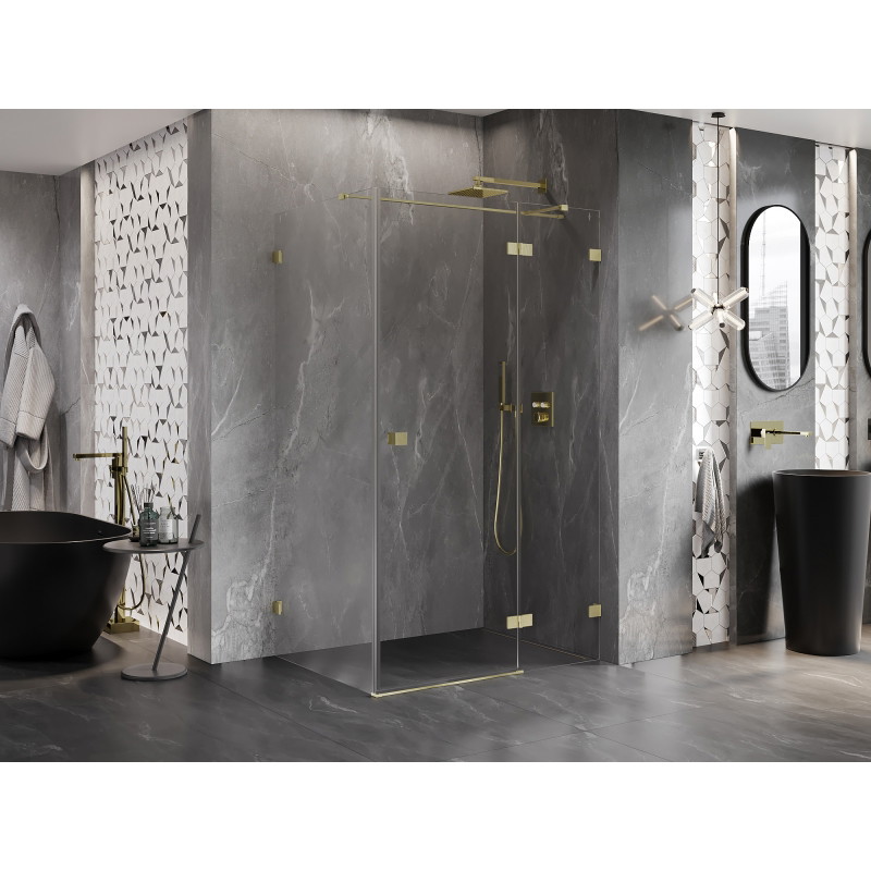 Mexen Lunar T Duschkabine schwenkbar rechts 100 x 80 cm, transparent, gebürstetes Gold - 834T-100-080-55-00-P