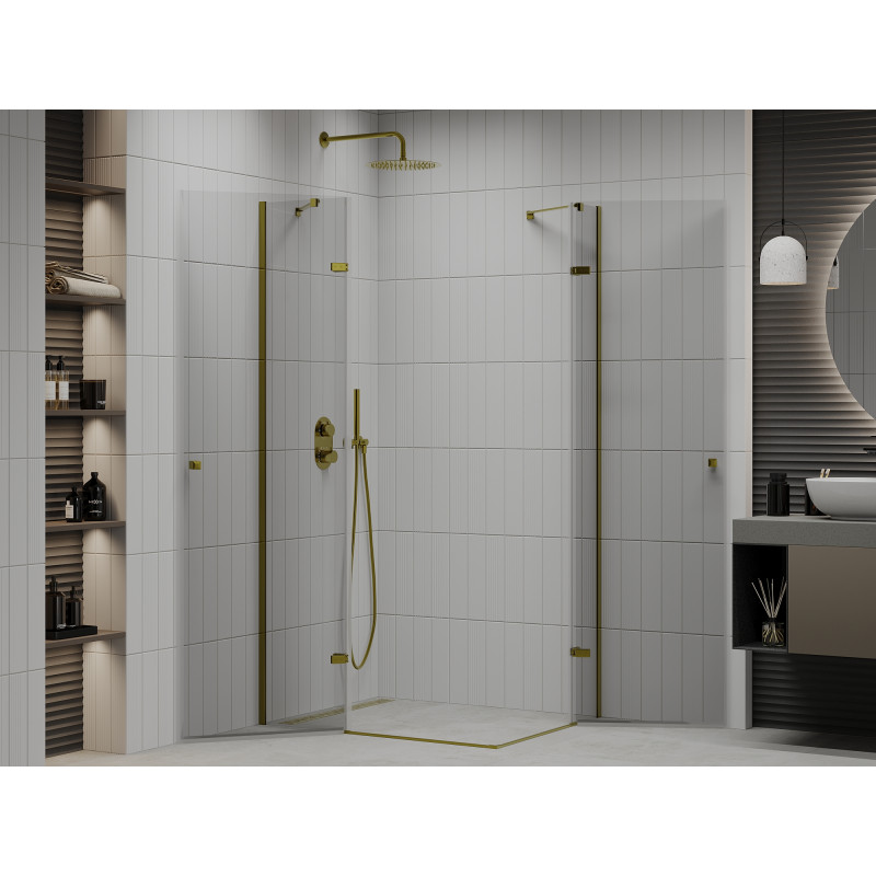 Mexen Roma Duo Duschkabine, Drehbar 80 x 70 cm, Transparent, Gold - 854-080-070-50-00-02