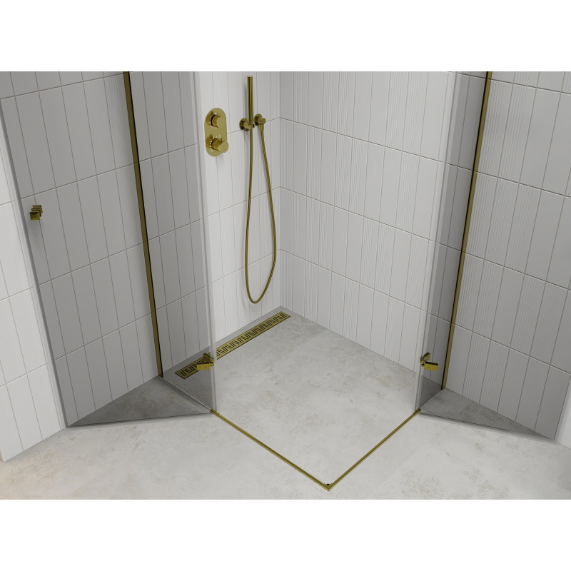 Mexen Roma Duo Duschkabine, Drehbar 80 x 70 cm, Transparent, Gold - 854-080-070-50-00-02