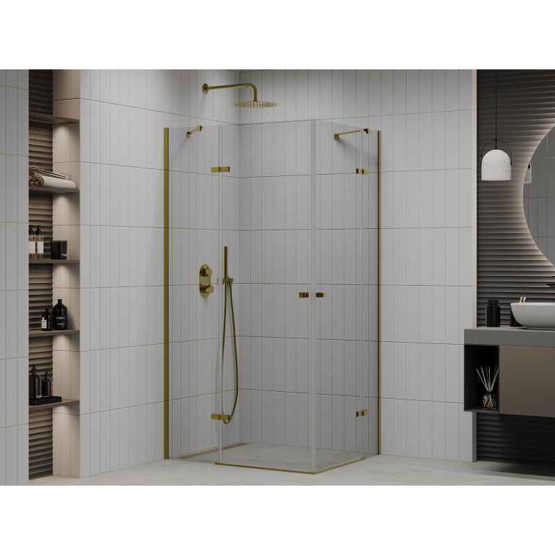 Mexen Roma Duo Duschkabine, Drehbar 80 x 70 cm, Transparent, Gold - 854-080-070-50-00-02