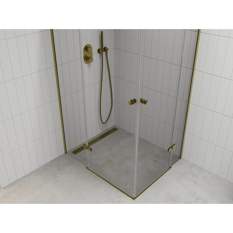 Mexen Roma Duo Duschkabine, Drehbar 80 x 70 cm, Transparent, Gold - 854-080-070-50-00-02