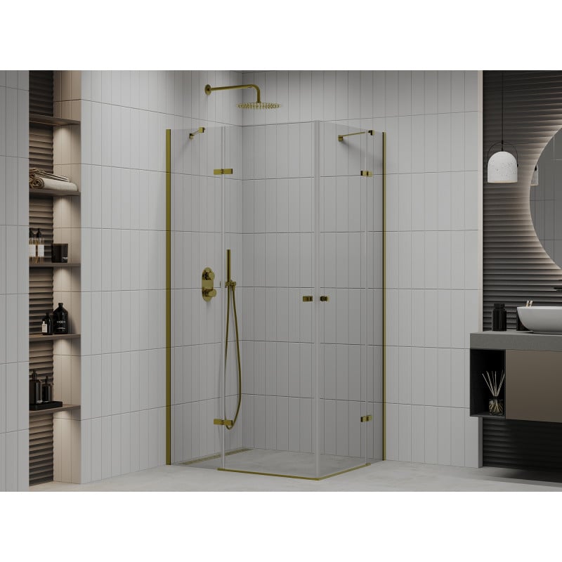 Mexen Roma Duo Duschkabine schwenkbar 90 x 80 cm, transparent, gold - 854-090-080-50-00-02