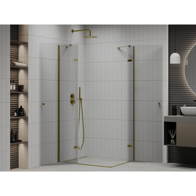 Mexen Roma Duo Duschkabine, schwenkbar 100 x 90 cm, transparent, gold - 854-100-090-50-00-02