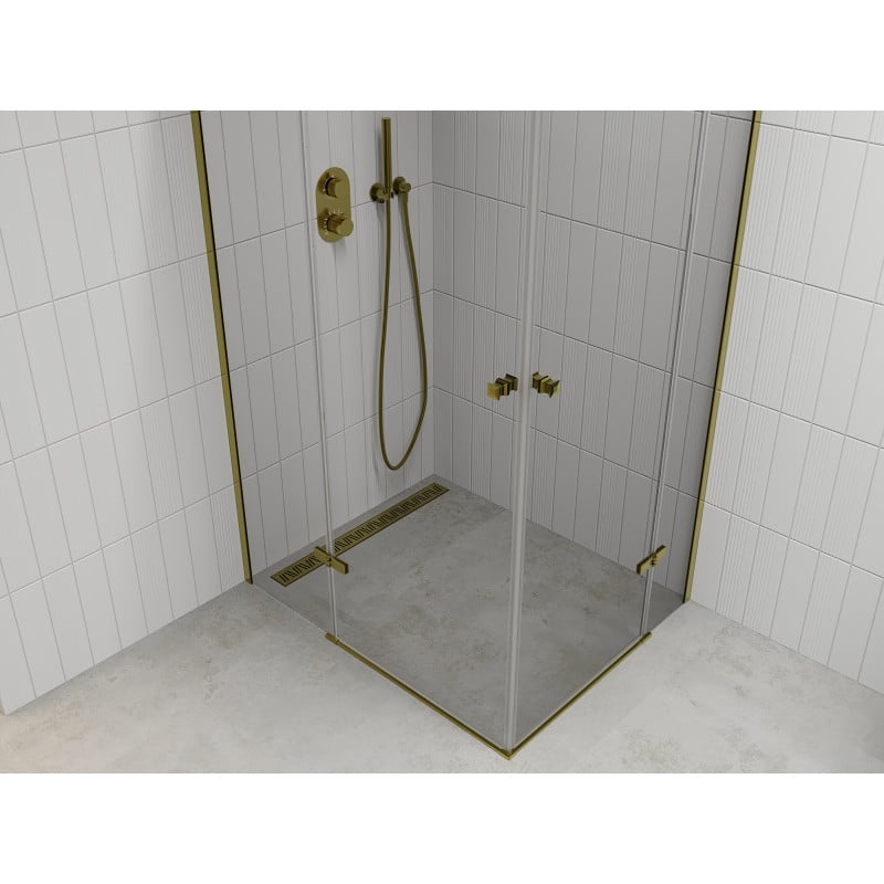 Mexen Roma Duo Duschkabine, schwenkbar 100 x 90 cm, transparent, gold - 854-100-090-50-00-02