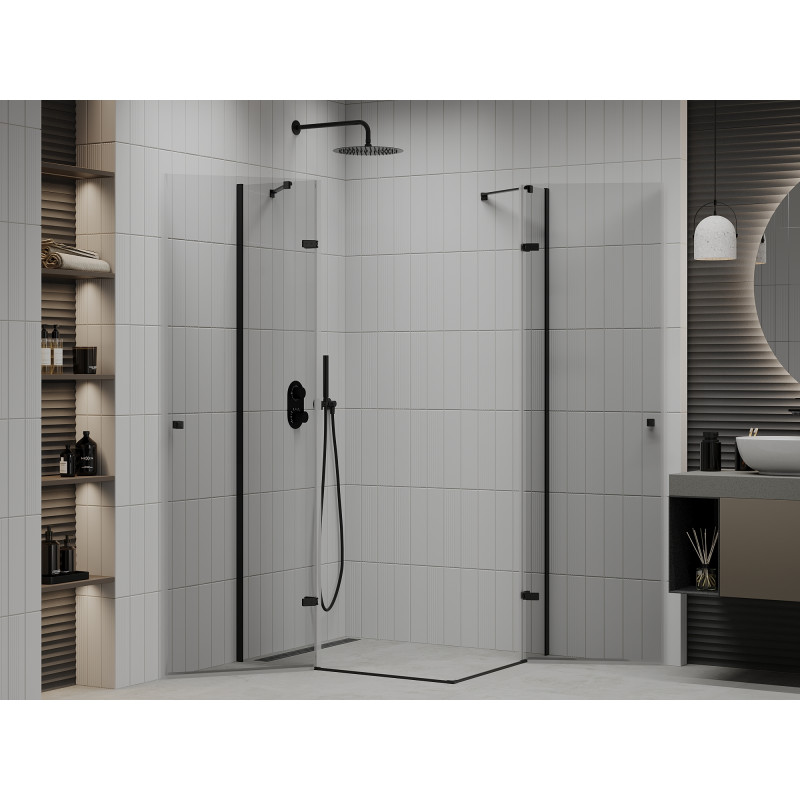 Mexen Roma Duo Duschkabine klappbar 90 x 80 cm, transparent, schwarz - 854-090-080-70-00-02