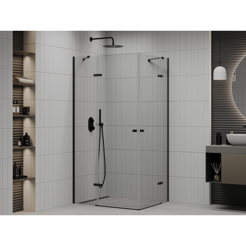 Mexen Roma Duo Duschkabine schwenkbar 100 x 90 cm, transparent, schwarz - 854-100-090-70-00-02