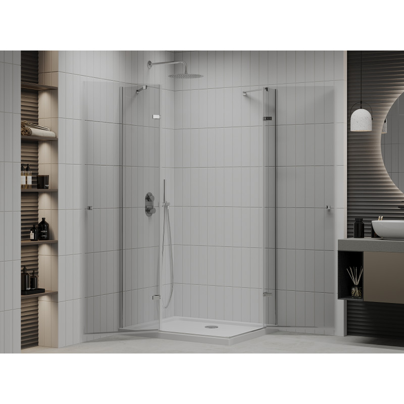 Mexen Roma Duo Duschkabine, 80 x 70 cm, transparent, Chrom + Flat Duschwanne - 854-080-070-01-02-4010