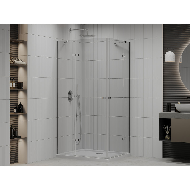 Mexen Roma Duo Duschkabine, 80 x 70 cm, transparent, Chrom + Flat Duschwanne - 854-080-070-01-02-4010
