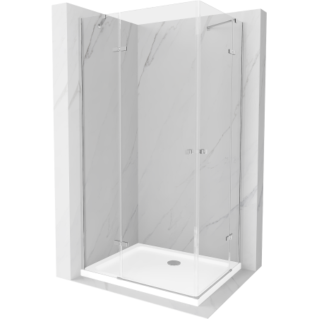 Mexen Roma Duo Duschkabine, 80 x 70 cm, transparent, Chrom + Flat Duschwanne - 854-080-070-01-02-4010