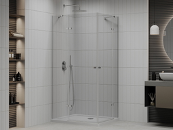 Mexen Roma Duo Duschkabine Schwenkbar 90 x 80 cm, Transparent, Chrom + Duschwanne Flat - 854-090-080-01-02-4010