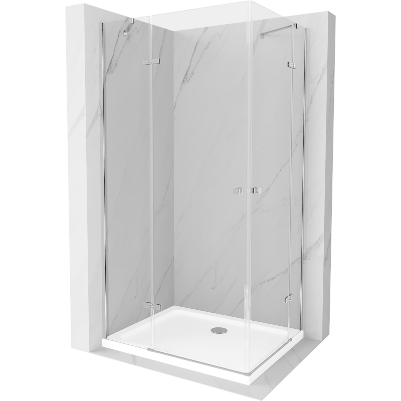 Mexen Roma Duo Duschkabine, schwenkbar 100 x 90 cm, transparent, Chrom + Duschwanne Flat - 854-100-090-01-02-4010