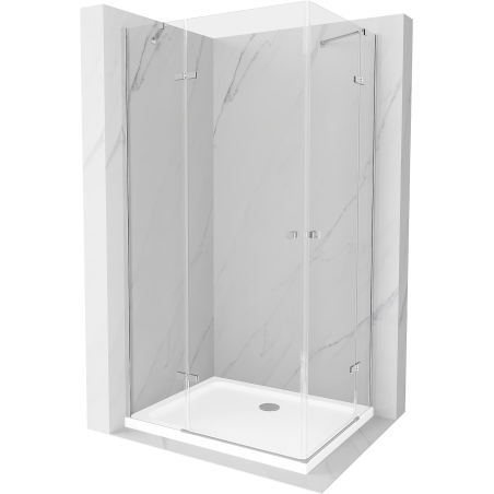 Mexen Roma Duo Duschkabine, schwenkbar 100 x 90 cm, transparent, Chrom + Duschwanne Flat - 854-100-090-01-02-4010