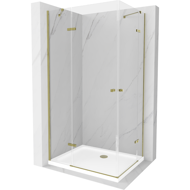 Mexen Roma Duo Duschkabine mit Drehtür 80 x 70 cm, transparent, gold + Flache Duschwanne - 854-080-070-50-02-4010G