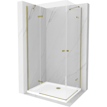 Mexen Roma Duo Duschkabine mit Drehtür 80 x 70 cm, transparent, gold + Flache Duschwanne - 854-080-070-50-02-4010G