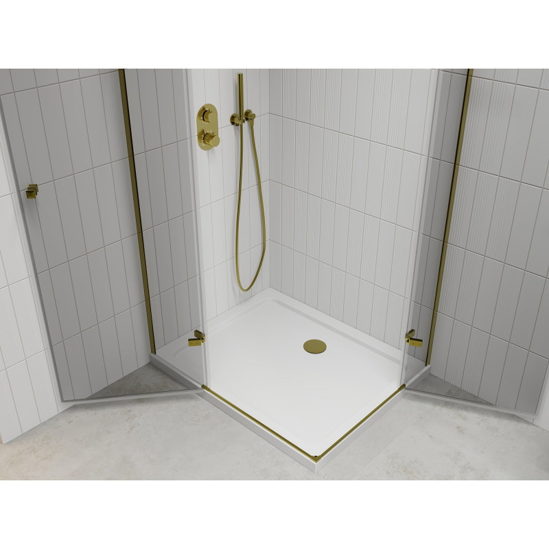 Mexen Roma Duo Duschkabine mit Drehtür 80 x 70 cm, transparent, gold + Flache Duschwanne - 854-080-070-50-02-4010G