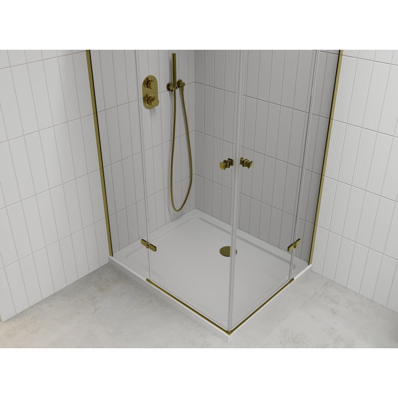 Mexen Roma Duo Duschkabine mit Drehtür 80 x 70 cm, transparent, gold + Flache Duschwanne - 854-080-070-50-02-4010G
