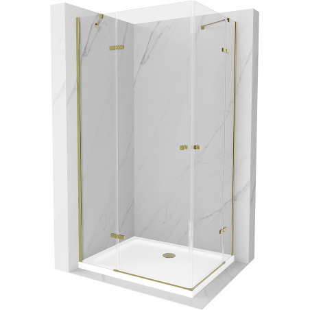 Mexen Roma Duo Duschkabine mit Schwingtür 90 x 80 cm, transparent, gold + Duschwanne Flat - 854-090-080-50-02-4010G