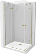 Mexen Roma Duo Duschkabine mit Schwingtür 90 x 80 cm, transparent, gold + Duschwanne Flat - 854-090-080-50-02-4010G
