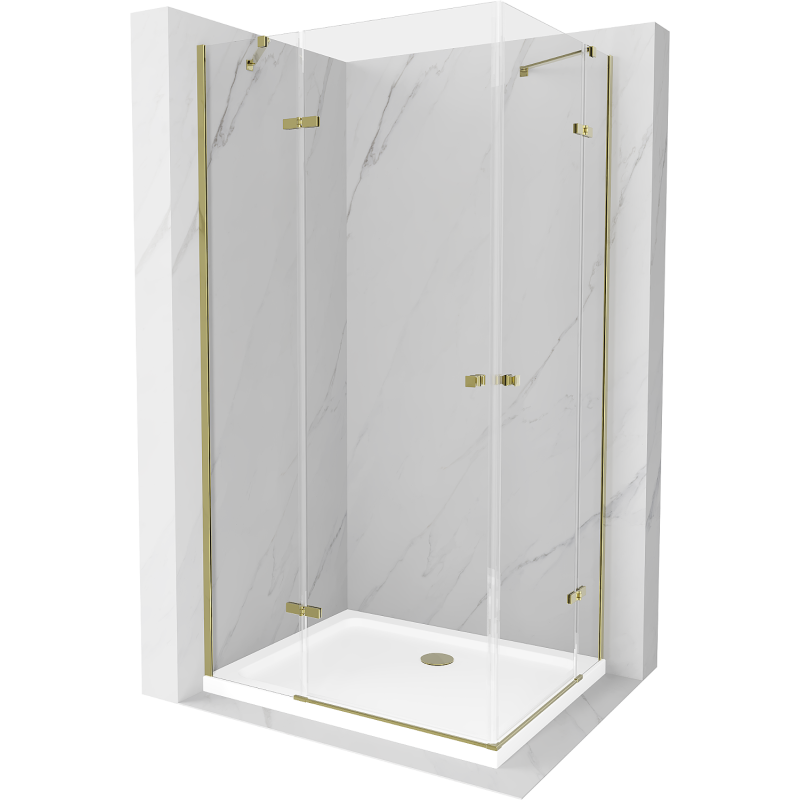 Mexen Roma Duo Duschkabine, schwenkbar, 100 x 90 cm, transparent, Gold + Flat Duschwanne - 854-100-090-50-02-4010G