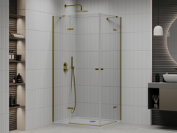 Mexen Roma Duo Duschkabine, schwenkbar, 100 x 90 cm, transparent, Gold + Flat Duschwanne - 854-100-090-50-02-4010G
