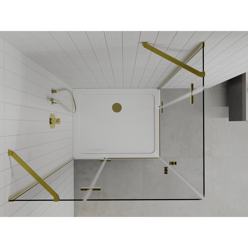 Mexen Roma Duo Duschkabine, schwenkbar, 100 x 90 cm, transparent, Gold + Flat Duschwanne - 854-100-090-50-02-4010G