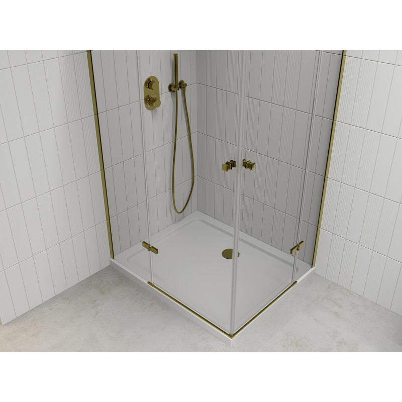 Mexen Roma Duo Duschkabine, schwenkbar, 100 x 90 cm, transparent, Gold + Flat Duschwanne - 854-100-090-50-02-4010G