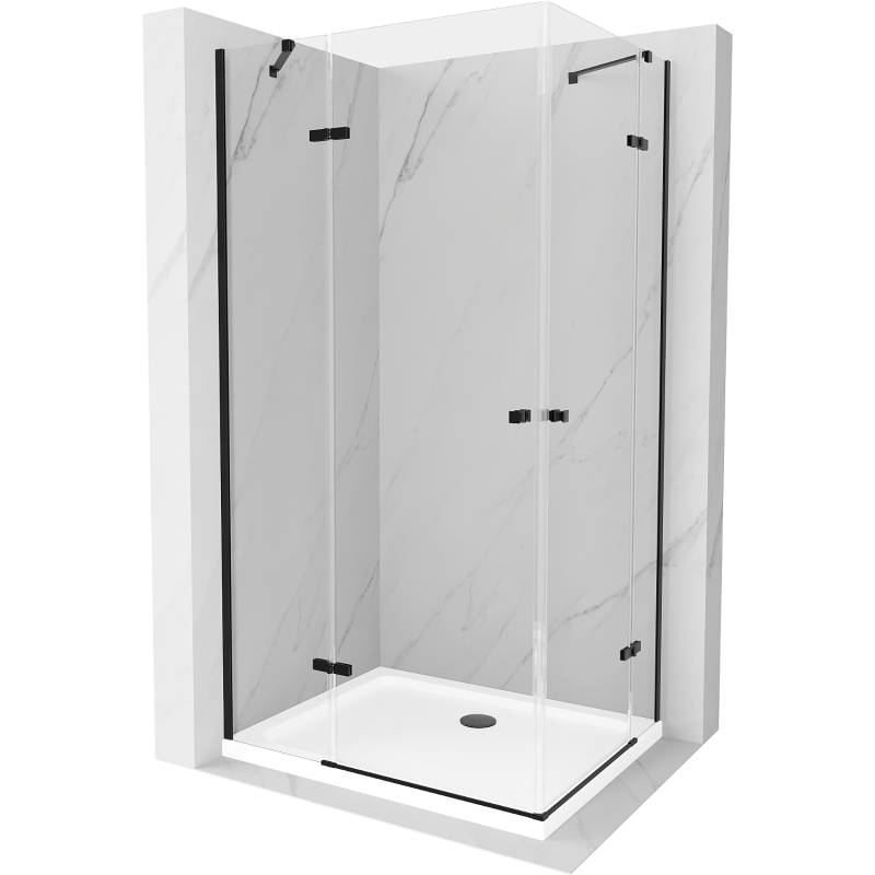 Mexen Roma Duo Duschkabine schwenkbar 100 x 90 cm, transparent, schwarz + Duschwanne Flat - 854-100-090-70-02-4010B