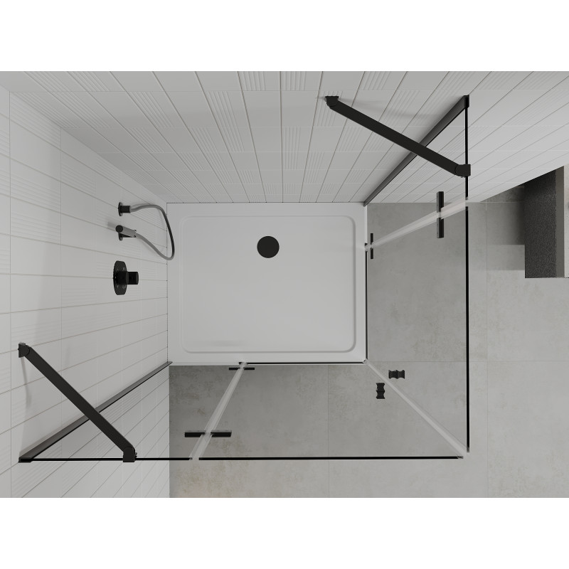 Mexen Roma Duo Duschkabine schwenkbar 100 x 90 cm, transparent, schwarz + Duschwanne Flat - 854-100-090-70-02-4010B